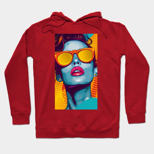 Pop Art Woman Orange Glasses Hoodie by JunkyDotCom